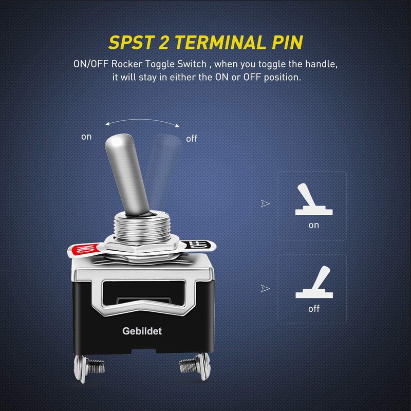 Gebildet 10A/12VDC, 6A/24VDC Universal Rocker Toggle Switch with Waterproof Cap, 2 Pin SPST ON/Off Switch with Metal Bat, Used for Car Auto Truck Boat (Pack of 4) - Image 4